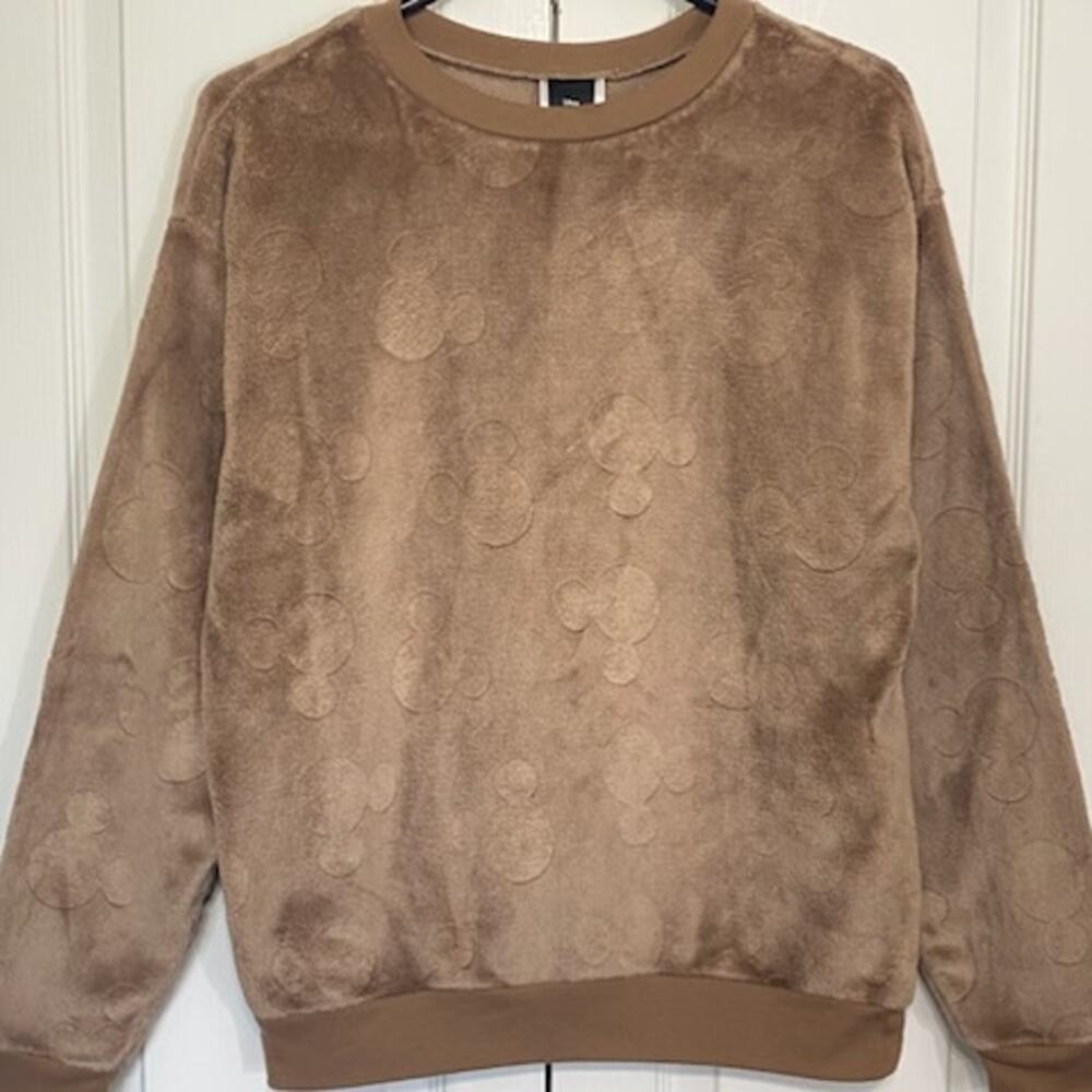 Disney Brown Velour Embossed Mickey Sweater – Medium